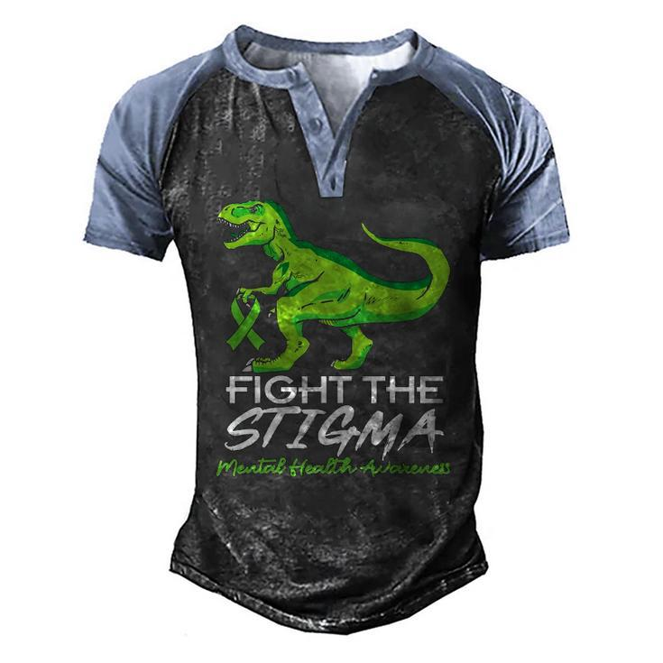 Fight Stigma Mental Health Awareness Lime Green Dinosaur Men's Henley Raglan T-Shirt