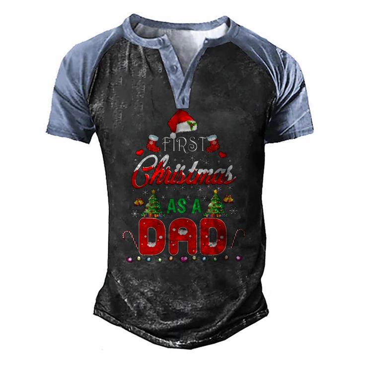 First Christmas As A Dad Santa Hat Ugly Xmas Men's Henley Raglan T-Shirt