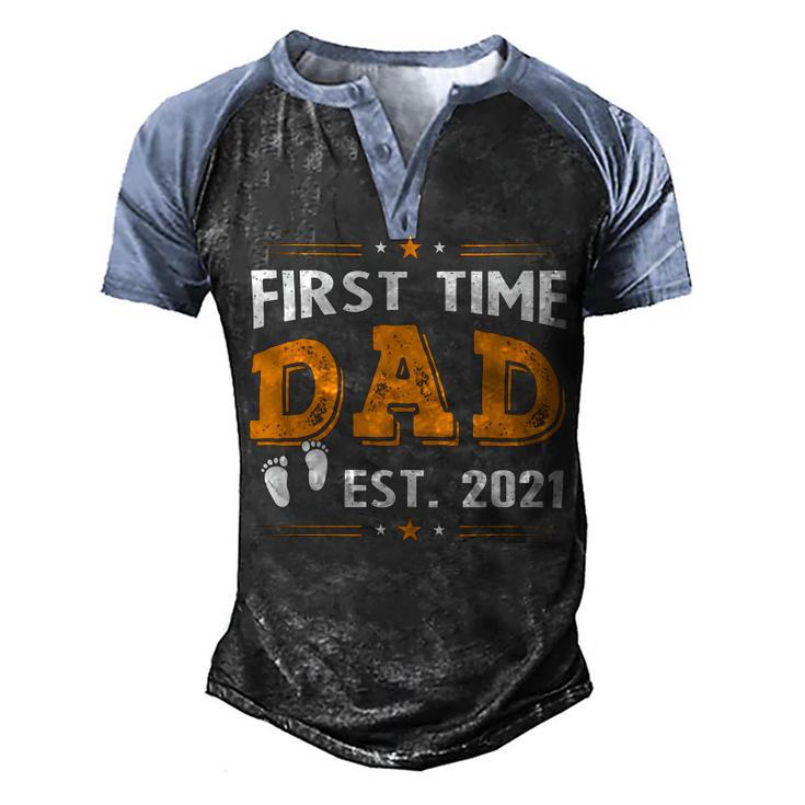 First Time Dad Est 2021 Men's Henley Shirt Raglan Sleeve 3D Print T-shirt
