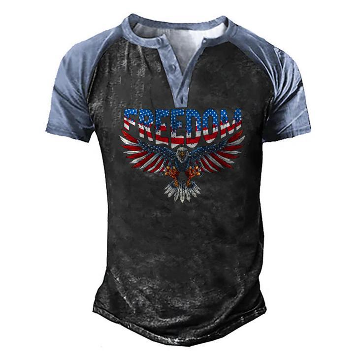 Freedom Eagle 4Th Of July American Flag Patriotic Men's Henley Raglan T-Shirt