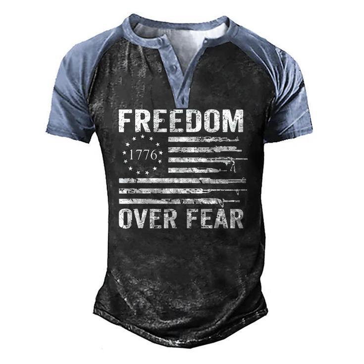 Freedom Over Fear Pro Gun Rights 2Nd Amendment Guns Flag Men's Henley Raglan T-Shirt