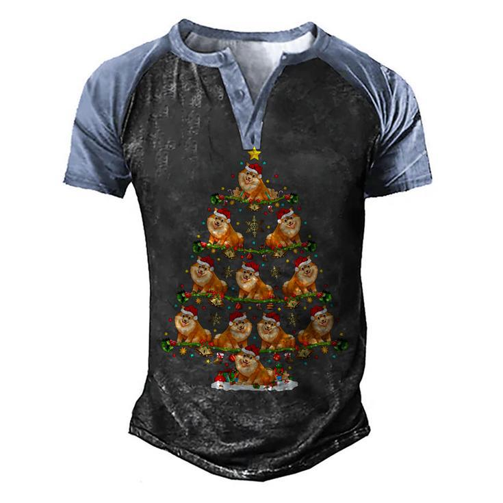 Funny Xmas Lighting Santa Pomeranian Christmas Tree T-Shirt Men's Henley Shirt Raglan Sleeve 3D Print T-shirt