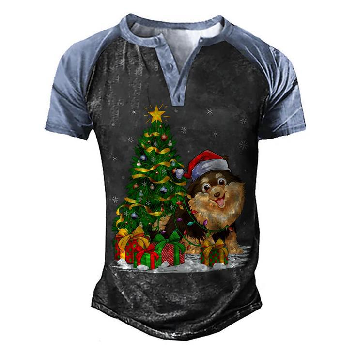 Funny Xmas Tree Family Matching Santa Pomeranian Christmas T-Shirt Men's Henley Shirt Raglan Sleeve 3D Print T-shirt