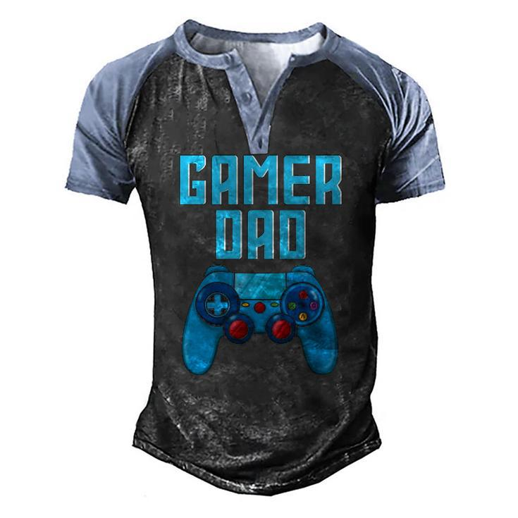 Mens Gamer Dad Cute Video Gaming Fathers Day Game Controller Men's Henley Raglan T-Shirt
