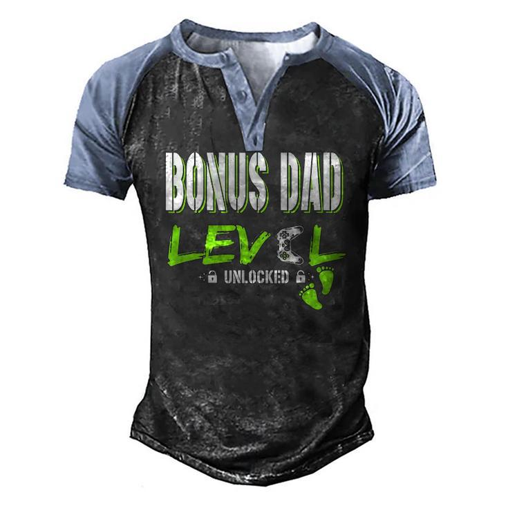 Mens Gaming Bonus Dad Level Unlocked Gamer Leveled Up Fathers Men's Henley Raglan T-Shirt