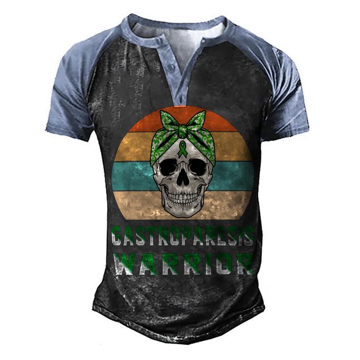 Gastroparesis Warrior Skull Women Vintage Green Ribbon Gastroparesis Gastroparesis Awareness Men's Henley Shirt Raglan Sleeve 3D Print T-shirt