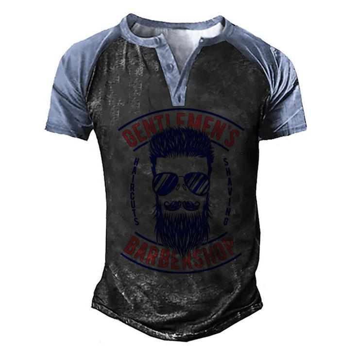 Gentlemens Barbershop  Men's Henley Shirt Raglan Sleeve 3D Print T-shirt