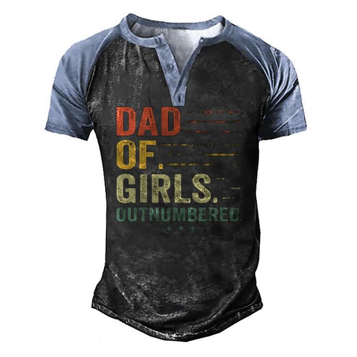 Girl Dad Outnumbered Men Fathers Day Father Of Girls Vintage Men's Henley Raglan T-Shirt