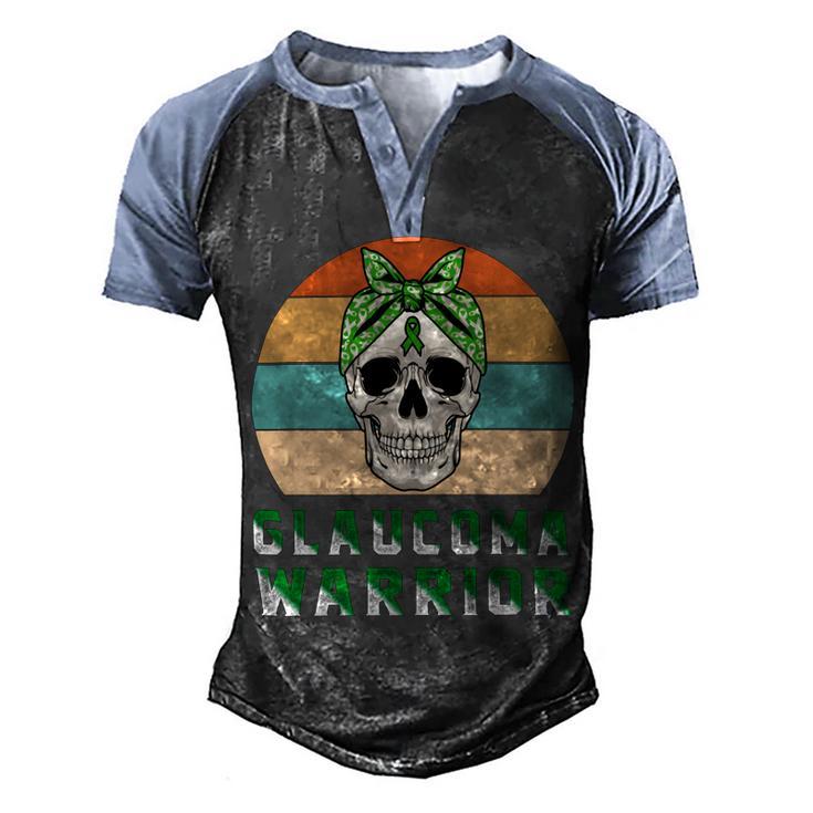 Glaucoma Warrior Skull Women Vintage Green Ribbon Glaucoma Glaucoma Awareness V2 Men's Henley Shirt Raglan Sleeve 3D Print T-shirt