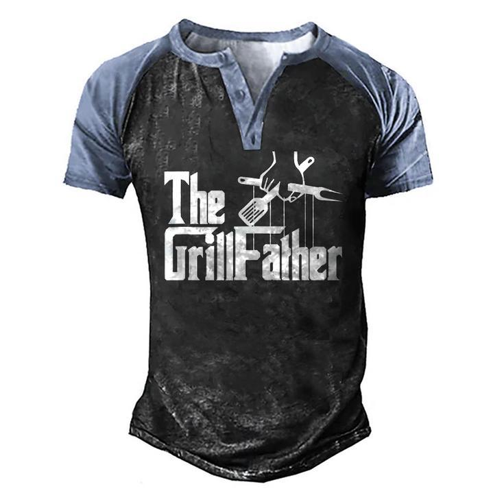 The Grillfather Barbecue Grilling Bbq The Grillfather Men's Henley Raglan T-Shirt