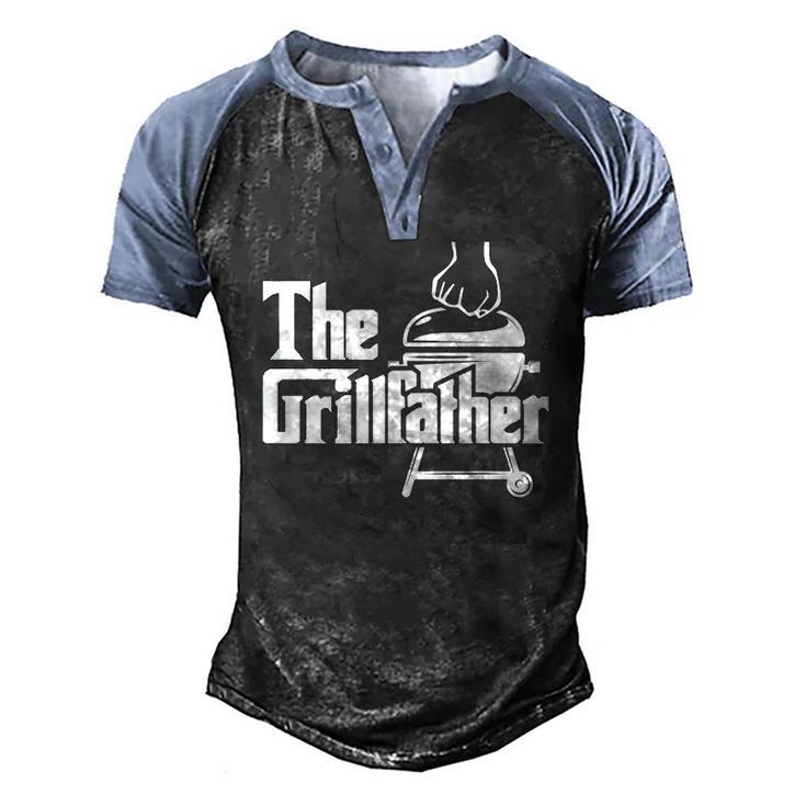 The Grillfather Pitmaster Bbq Lover Smoker Grilling Dad Men's Henley Raglan T-Shirt