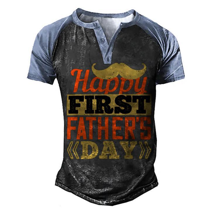 Happy First Fathers Day Dad T-Shirt Men's Henley Shirt Raglan Sleeve 3D Print T-shirt