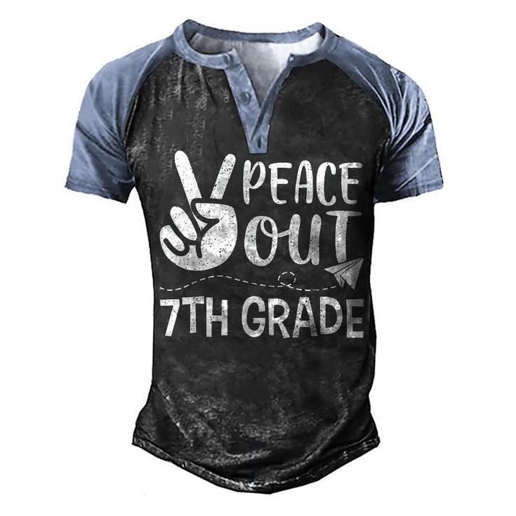 Happy Last Day Of School Retro Peace Out 7Th Grade Men's Henley Raglan T-Shirt