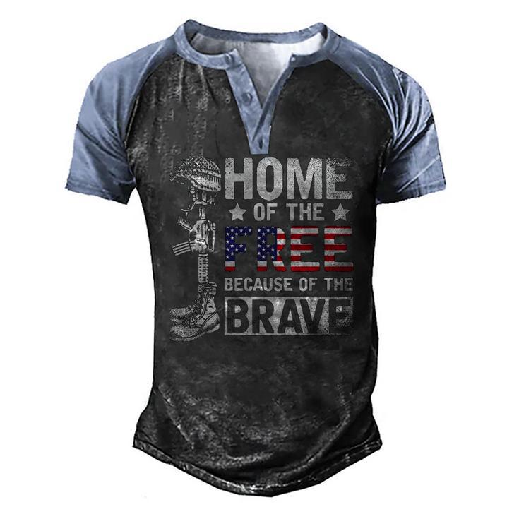 Mens Home Of The Free Because Of The Brave Proud Veteran Soldier Men's Henley Raglan T-Shirt