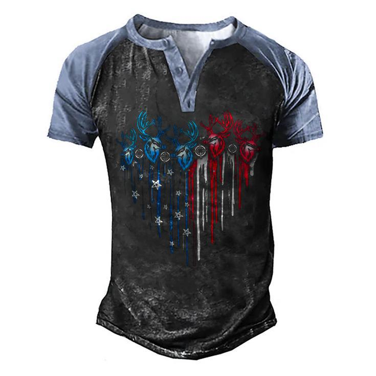 Hunting America Heart Flag Men's Henley Shirt Raglan Sleeve 3D Print T-shirt