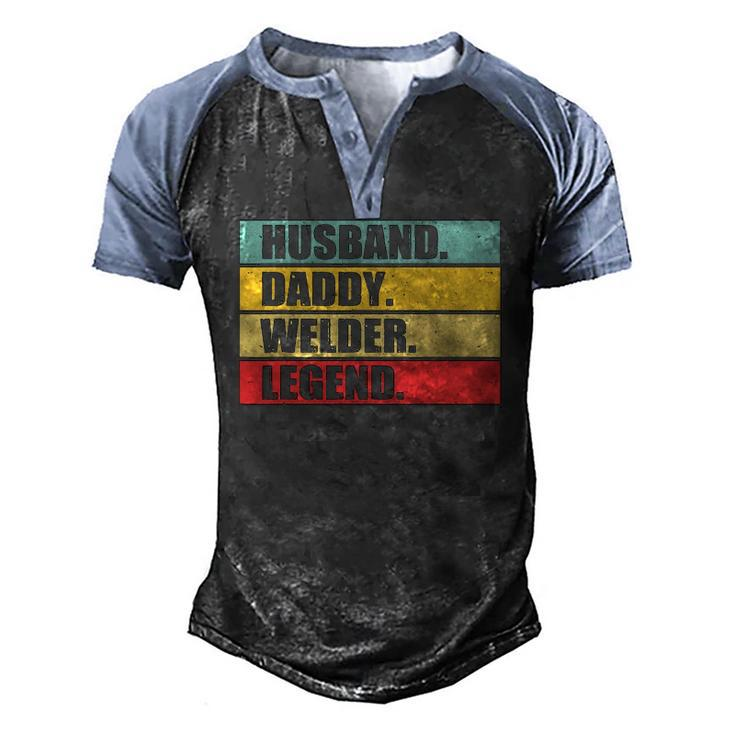 Husband Dad Welder Quote Welding Vintage Fathers Day Men's Henley Raglan T-Shirt