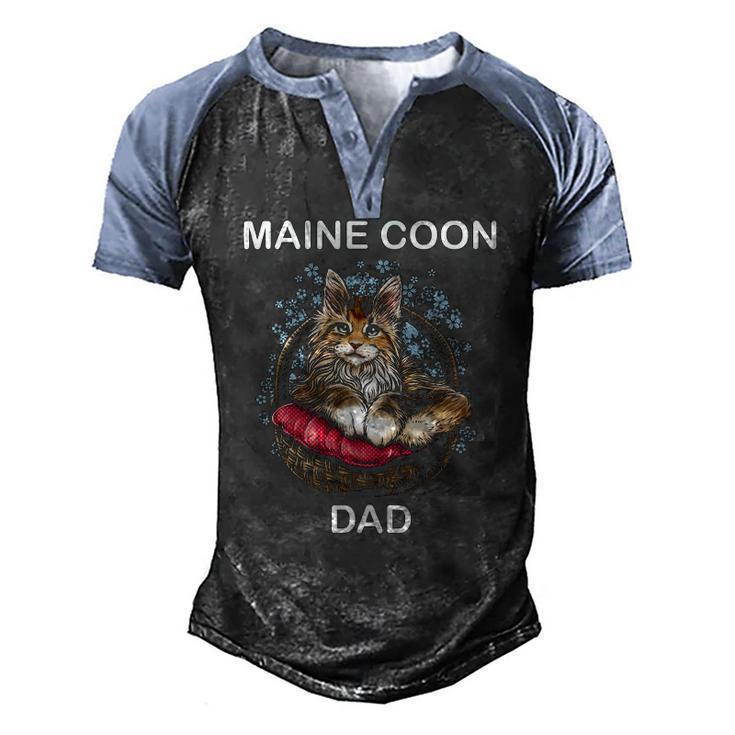 Illustration Art Of Maine Coon Cat For Mens Dad Daddy Father Men's Henley Raglan T-Shirt