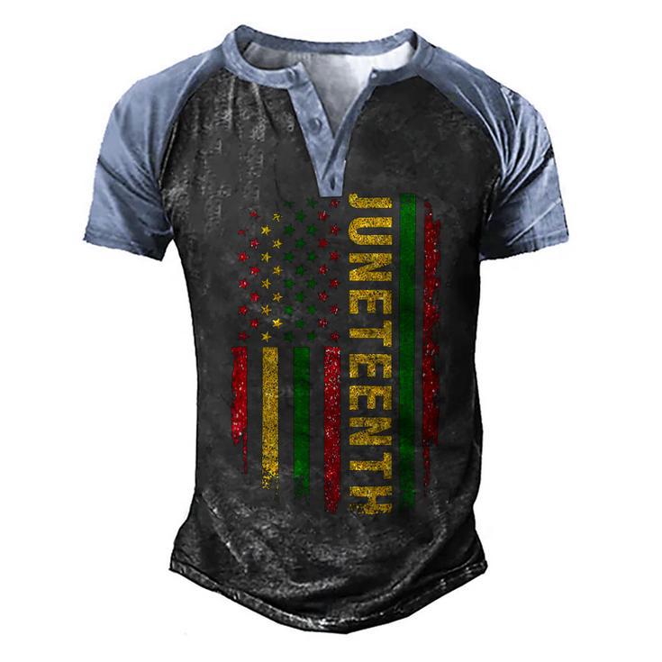 Juneteenth Us Flag Black King Melanin Dad Men Fathers Day Men's Henley Shirt Raglan Sleeve 3D Print T-shirt