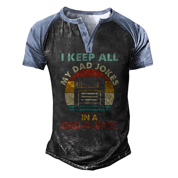 I Keep All My Dad Jokes In A Dad-A-Base Vintage Retro Daddy Men's Henley Raglan T-Shirt