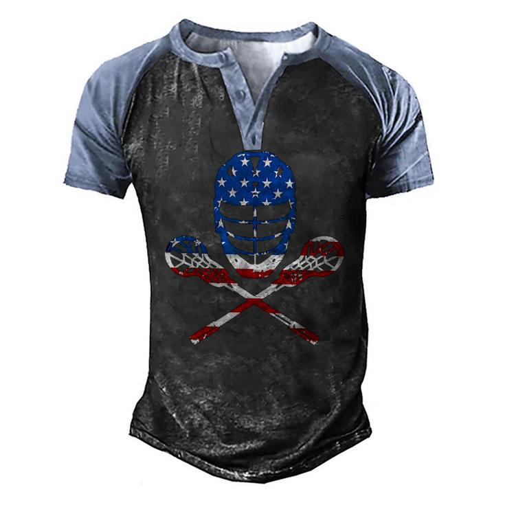 Lacrosse American Flag Lax Helmet Sticks 4Th Of July Men's Henley Raglan T-Shirt