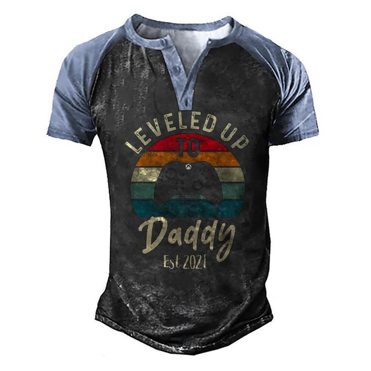 Mens I Leveled Up To Daddy Promoted New Dad Again 2021 Ver2 Men's Henley Raglan T-Shirt