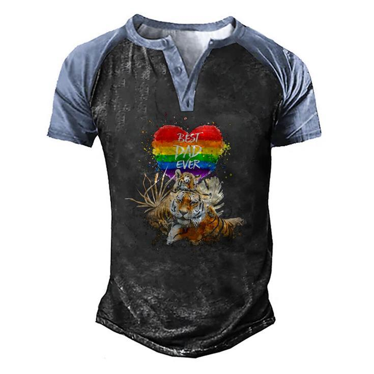 Lgbt Pride Daddy Tiger Rainbow Best Dad Ever Fathers Day Men's Henley Raglan T-Shirt