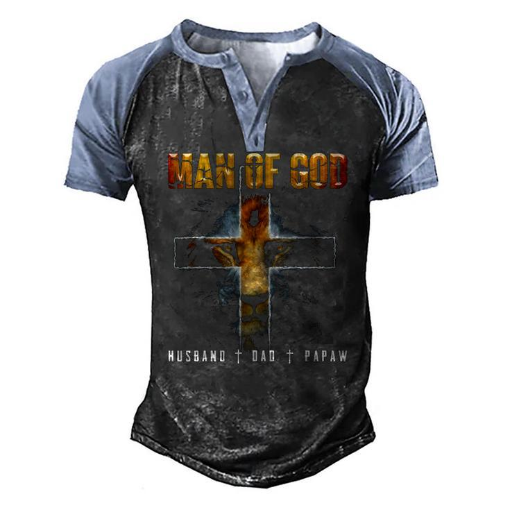 Man Of God Husband Dad Papaw Christian Men's Henley Raglan T-Shirt
