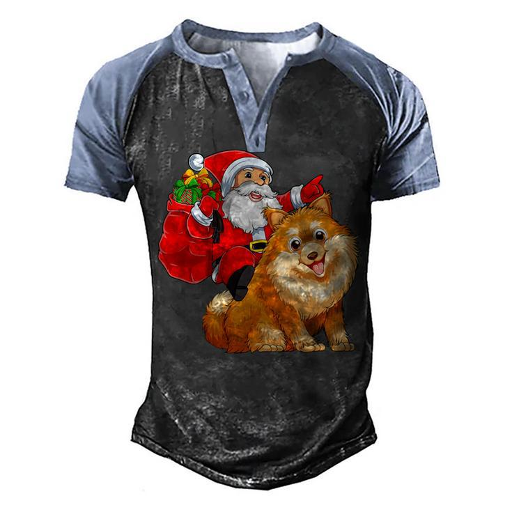 Matching Family Funny Santa Riding Pomeranian Dog Christmas T-Shirt Men's Henley Shirt Raglan Sleeve 3D Print T-shirt