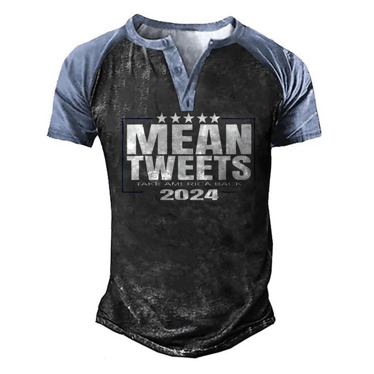 Womens Mean Tweets Mean Tweets 2024 4Th Of July V-Neck Men's Henley Raglan T-Shirt