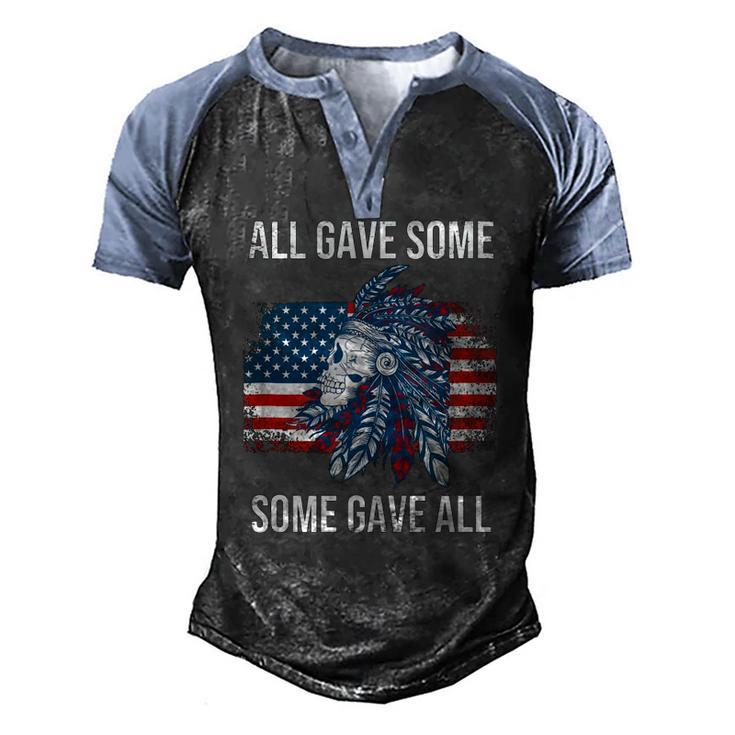 Memorial Day Military Vintage Us Patriotic American Skull Men's Henley Raglan T-Shirt