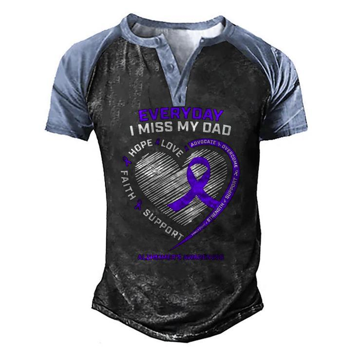 In Memory Dad Purple Alzheimers Awareness Men's Henley Raglan T-Shirt