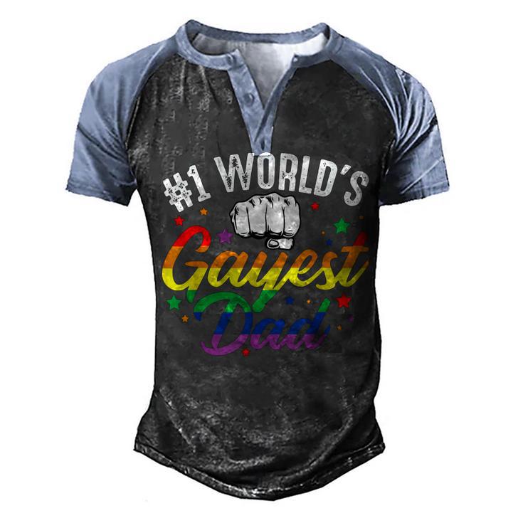 Mens 1 Worlds Gayest Dad Funny Fathers Day Lgbt Pride Rainbow 14 Shirt Men's Henley Shirt Raglan Sleeve 3D Print T-shirt