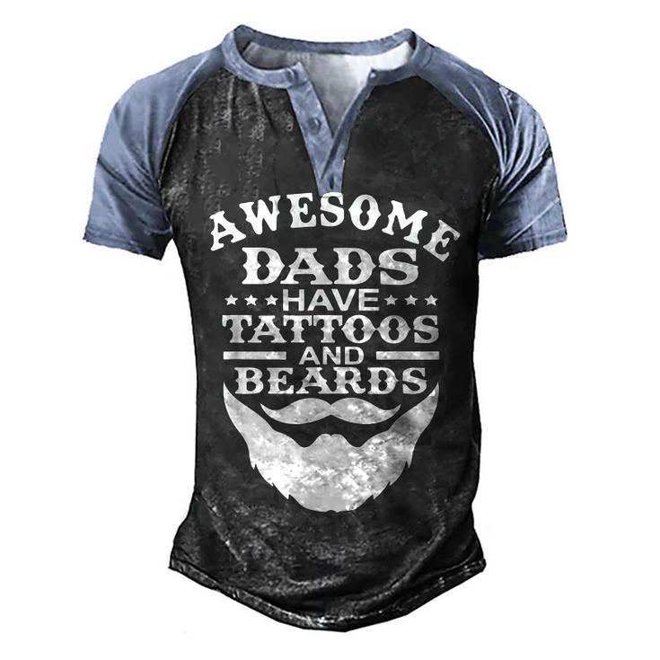 Mens Awesome Dads Have Tattoos And Beards Fathers Day V3 Men's Henley Shirt Raglan Sleeve 3D Print T-shirt