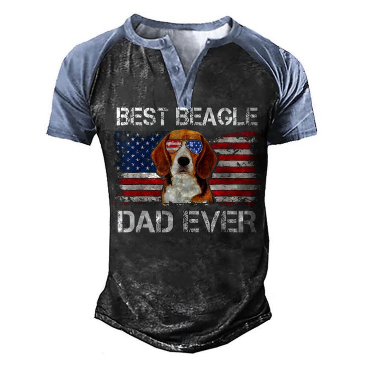 Mens Best Beagle Dad Ever American Flag Fathers Day 4Th Of July Men's Henley Shirt Raglan Sleeve 3D Print T-shirt