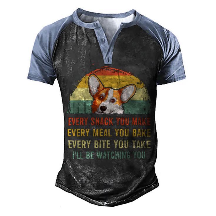 Mens Funny Corgi Retro Every Snack You Make Every Meal You Bake V2 Men's Henley Shirt Raglan Sleeve 3D Print T-shirt