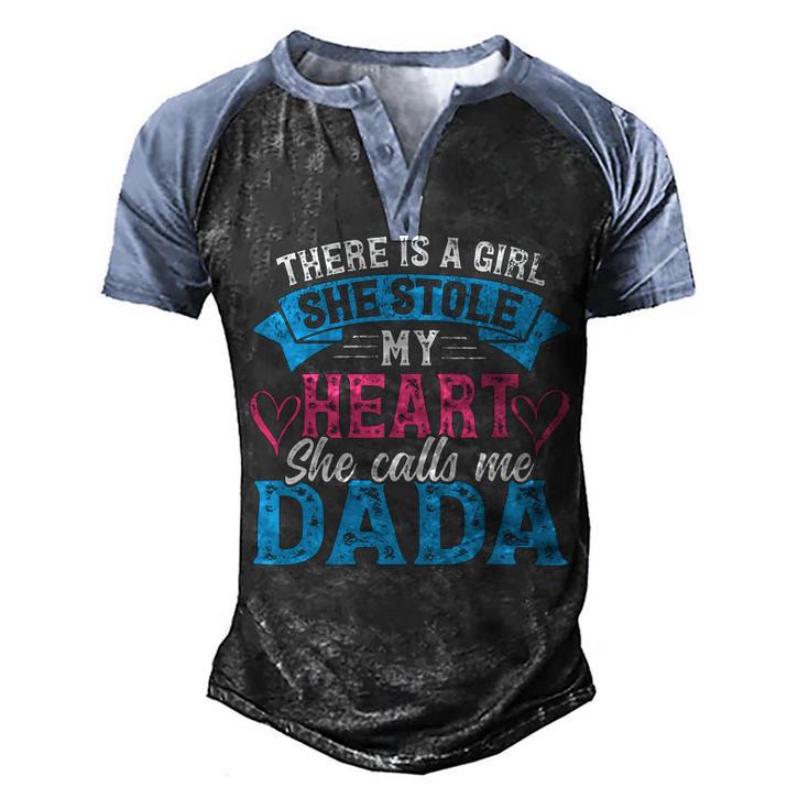 Mens Funny Fathers Day Shirt A Girl She Calls Me Dada Grandpa 7 Shirt Men's Henley Shirt Raglan Sleeve 3D Print T-shirt