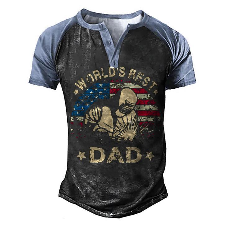 Mens Worlds Best Welder Dad4Th Of July American Flag Men's Henley Shirt Raglan Sleeve 3D Print T-shirt