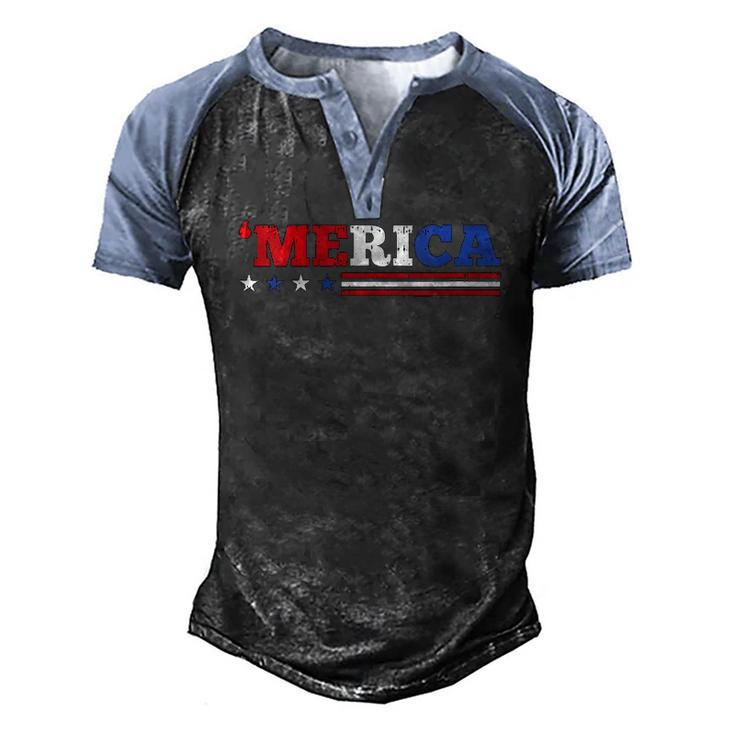 Womens Merica 4Th Of July Independence Day Patriotic American V-Neck Men's Henley Raglan T-Shirt