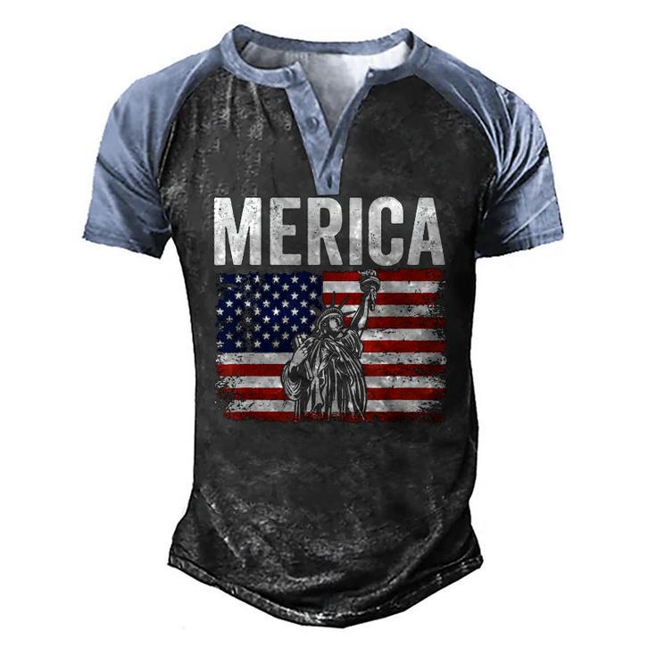 Merica Patriotic Apparel Statue Of Liberty American Flag Men's Henley Raglan T-Shirt