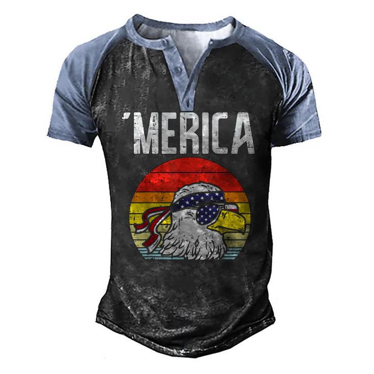Merica Retro Eagle Bandana American Flag 4Th Of July Fourth Men's Henley Raglan T-Shirt