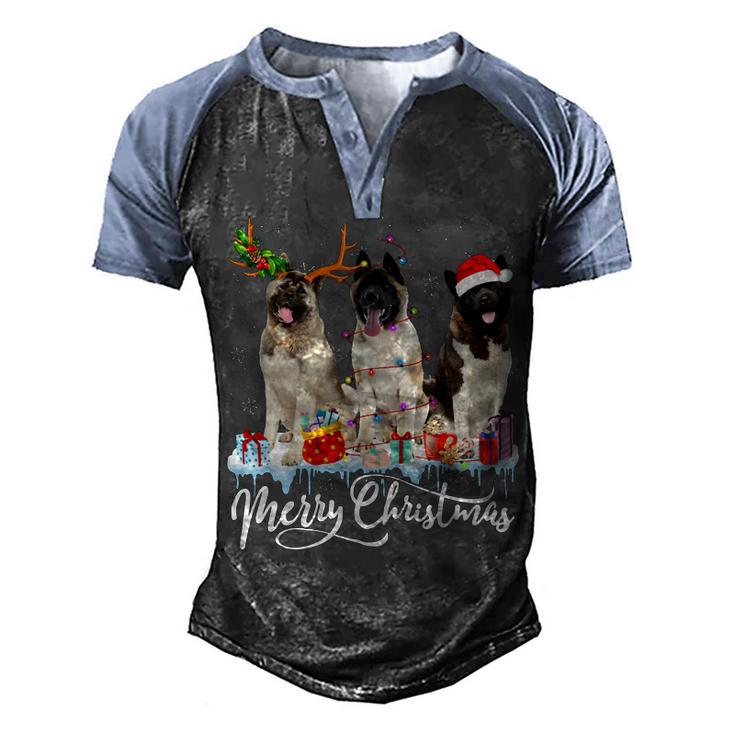 Merry Christmas American Akita Santa Light Reindeer Snow T-Shirt Men's Henley Shirt Raglan Sleeve 3D Print T-shirt