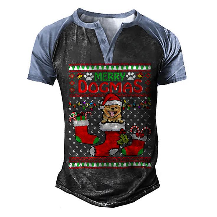 Merry Dogmas Pomeranian Dog Funny Ugly Christmas Xmas T-Shirt Men's Henley Shirt Raglan Sleeve 3D Print T-shirt