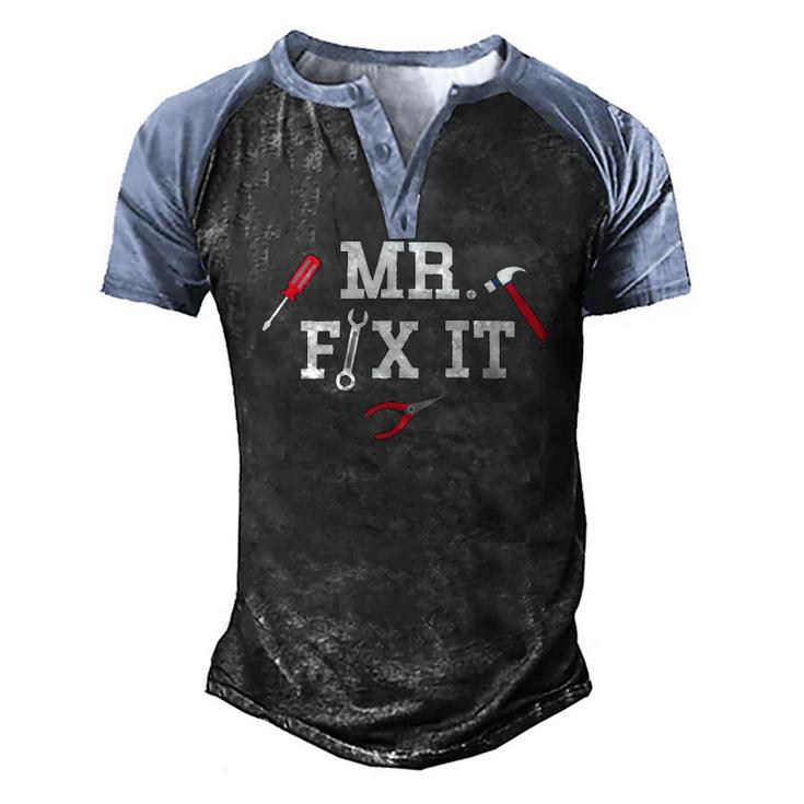 Mr Fix It Fathers Day Hand Tools Papa Daddy Men's Henley Raglan T-Shirt