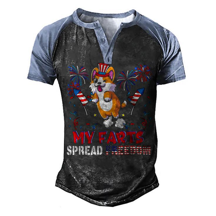 My Farts Spread Freedom Funny American Flag Corgi Fireworks V2 Men's Henley Shirt Raglan Sleeve 3D Print T-shirt