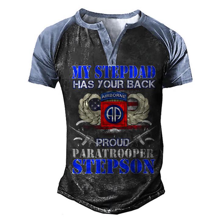 My Stepdad Has Your Back Proud Army 685 Shirt Men's Henley Shirt Raglan Sleeve 3D Print T-shirt