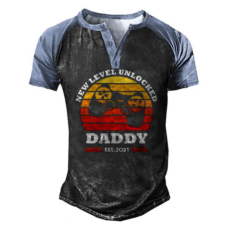 New Level Unlocked Daddy 2021 Up Gonna Be Dad Father Gamer Men's Henley Raglan T-Shirt