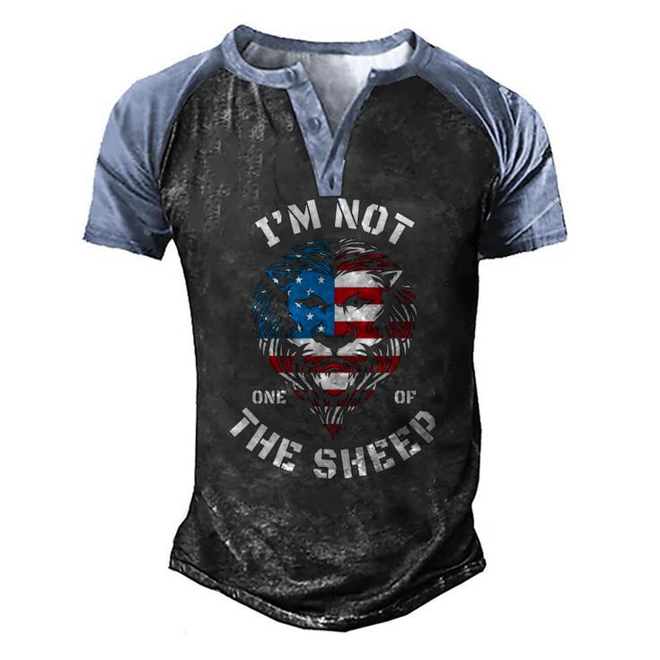 Im Not One Of The Sheep 4Th Of July Lion Tee American Flag Men's Henley Raglan T-Shirt