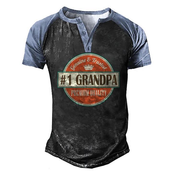 Mens Number 1 Grandpa 1 Grandfather Fathers Day Men's Henley Raglan T-Shirt