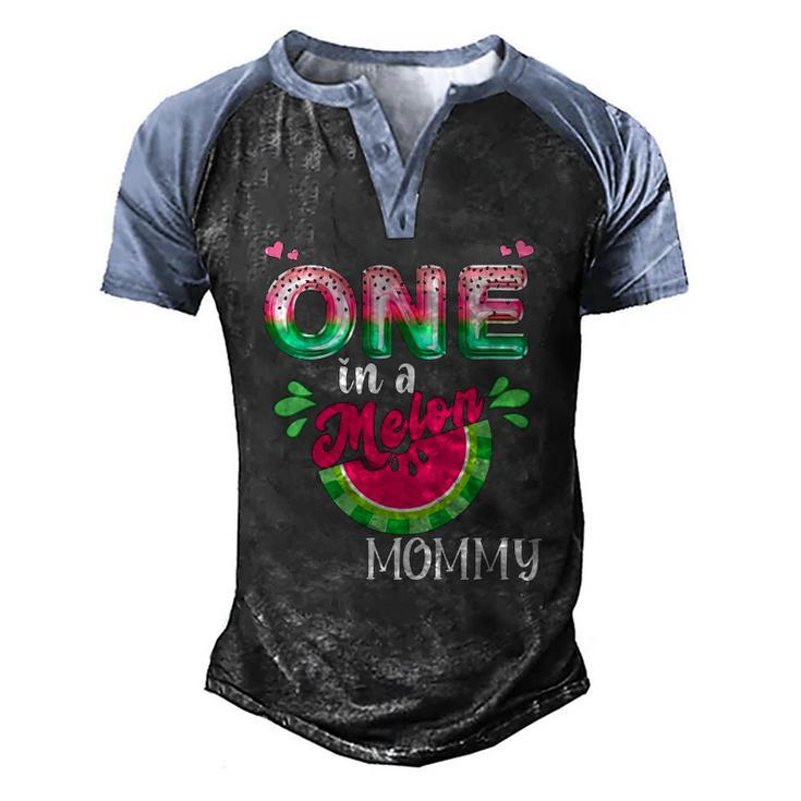 Womens One In A Melon Mom Outfit Birthday Matching Group Summer V-Neck Men's Henley Raglan T-Shirt