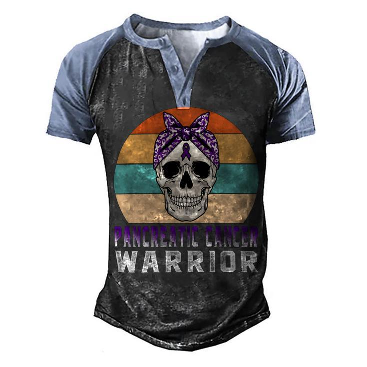 Pancreatic Cancer Warrior  Skull Women Vintage  Purple Ribbon  Pancreatic Cancer  Pancreatic Cancer Awareness Men's Henley Shirt Raglan Sleeve 3D Print T-shirt